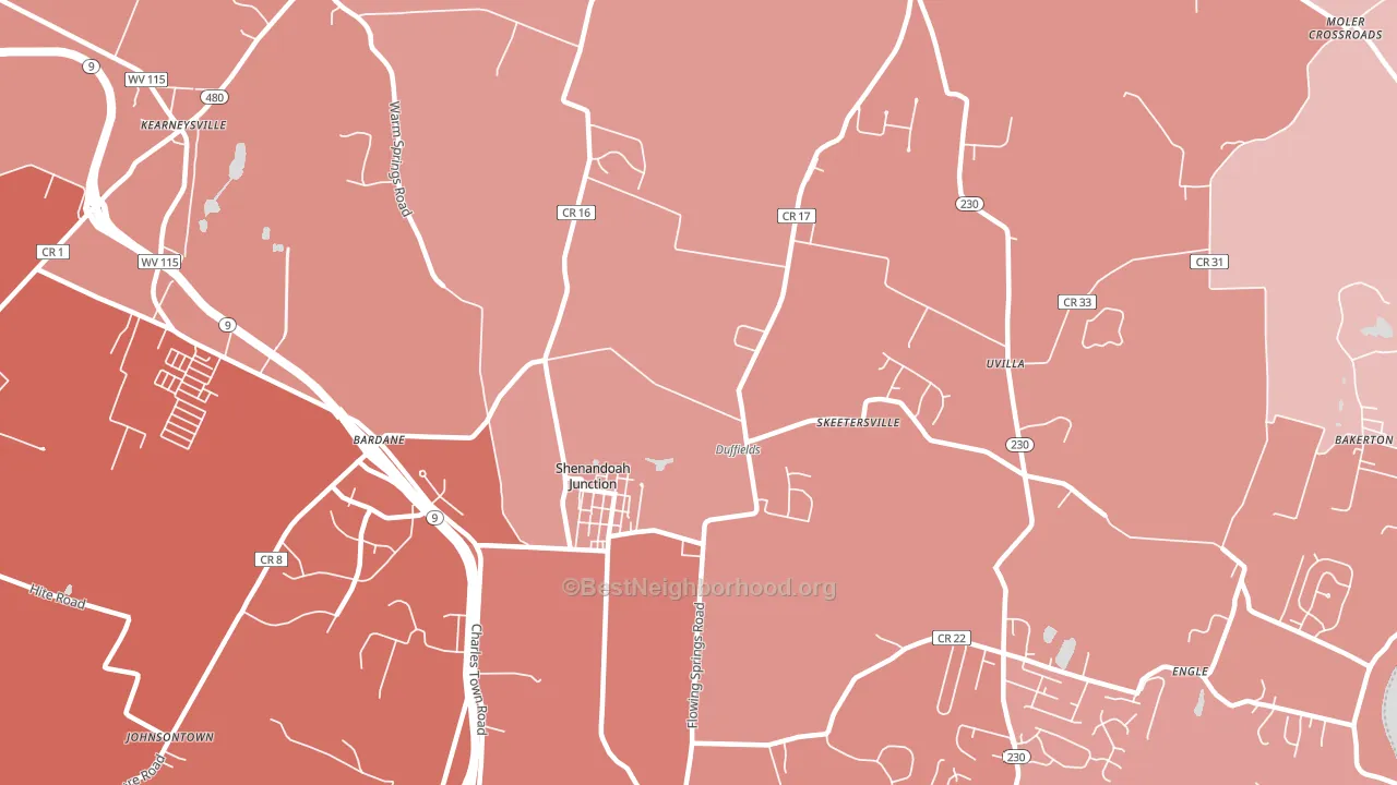 Shenandoah Junction, WV block-group political-lean map