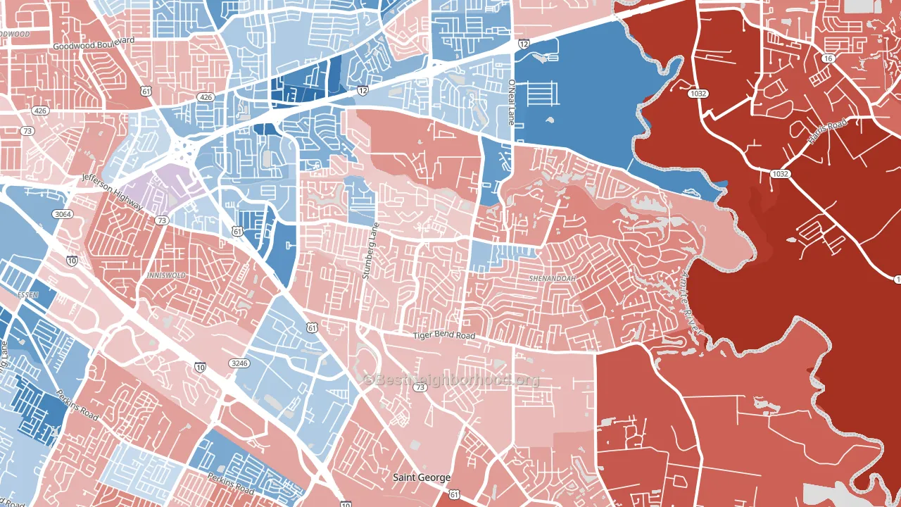 Shenandoah, LA block-group political-lean map