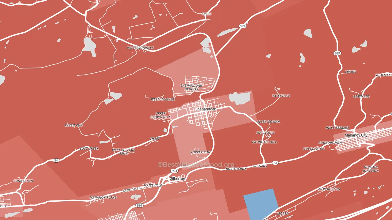 Shenandoah, PA block-group political-lean map