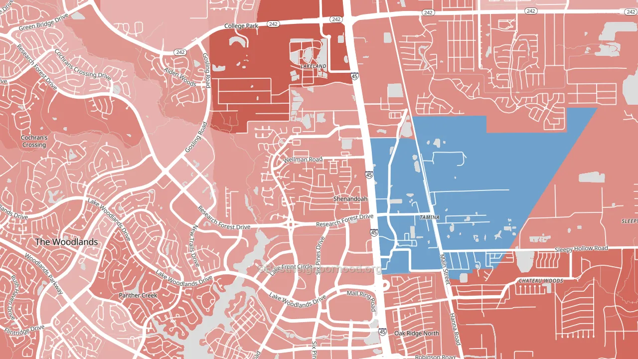 Shenandoah, TX block-group political-lean map