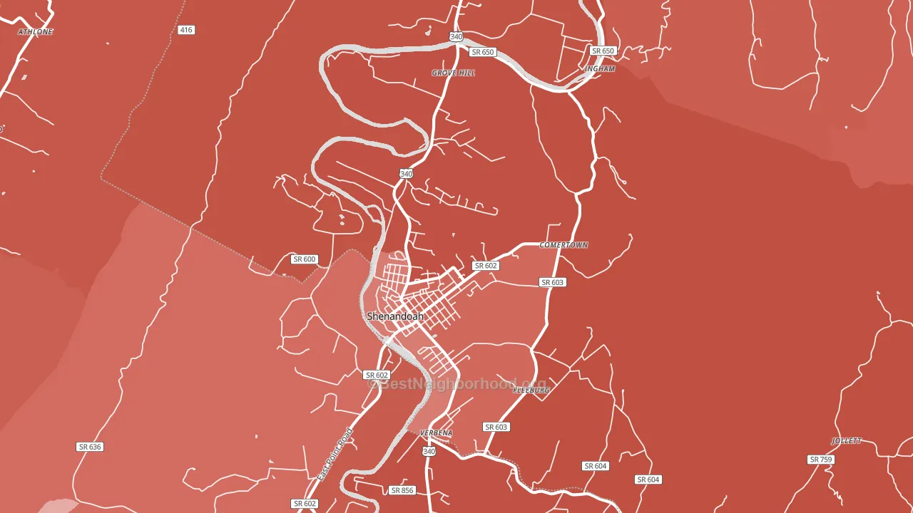 Shenandoah, VA block-group political-lean map