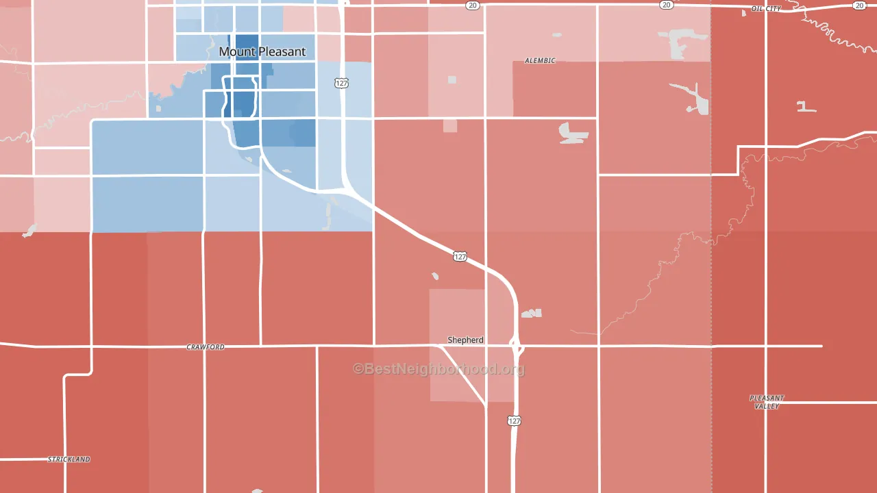 Shepherd, MI block-group political-lean map