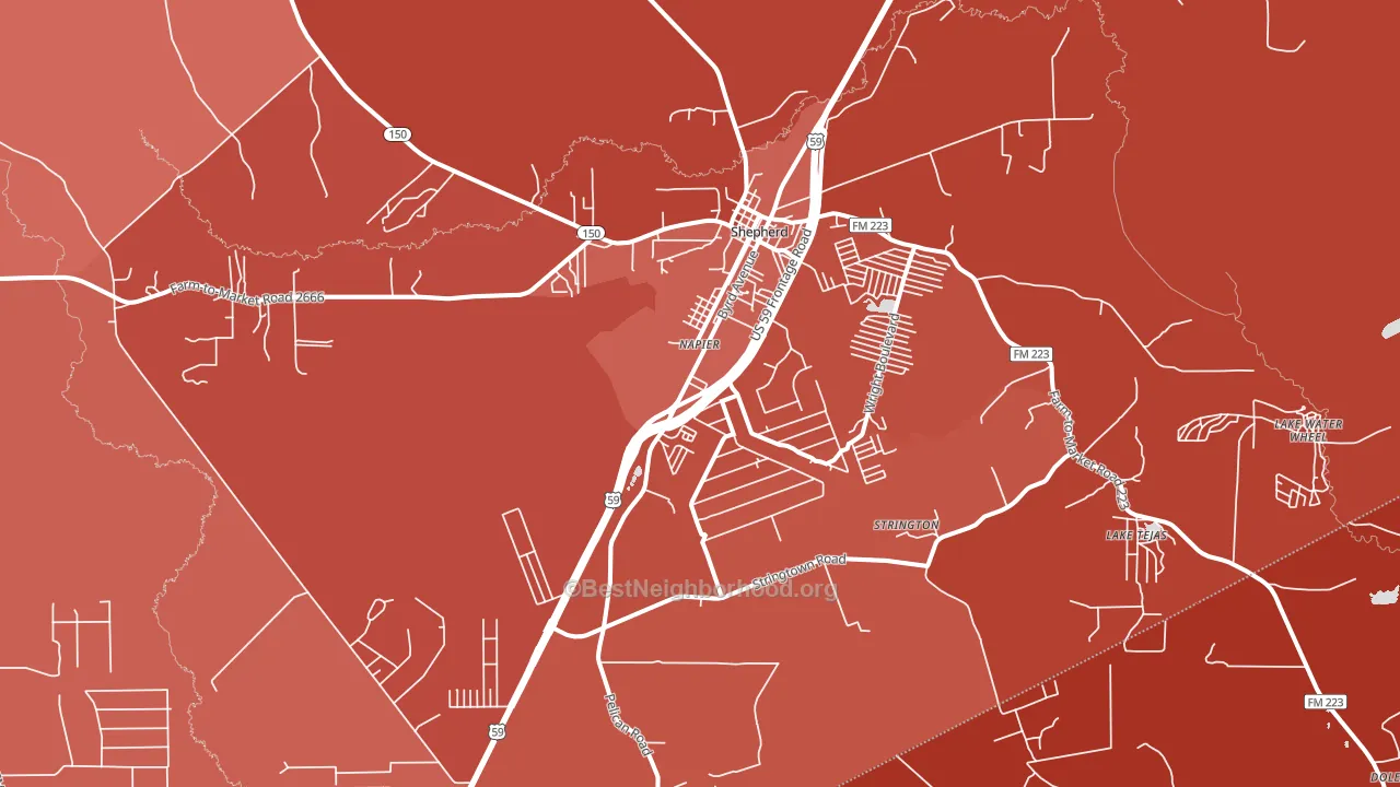 Shepherd, TX block-group political-lean map