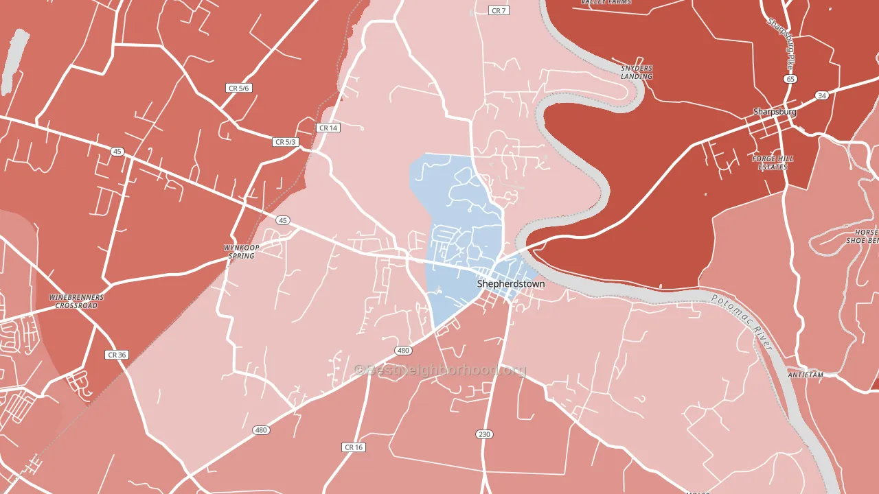 Shepherdstown, WV block-group political-lean map