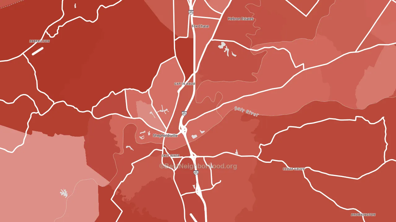 Shepherdsville, KY block-group political-lean map