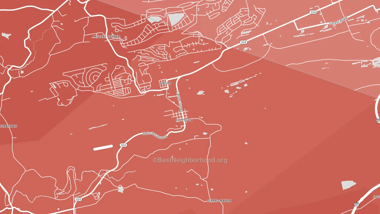 Sheppton, PA block-group political-lean map