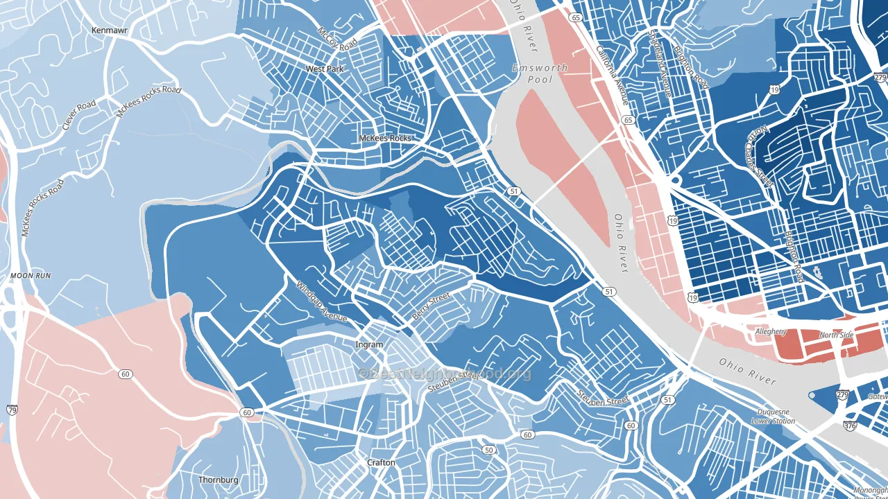 Sheraden, Pittsburgh, PA block-group political-lean map