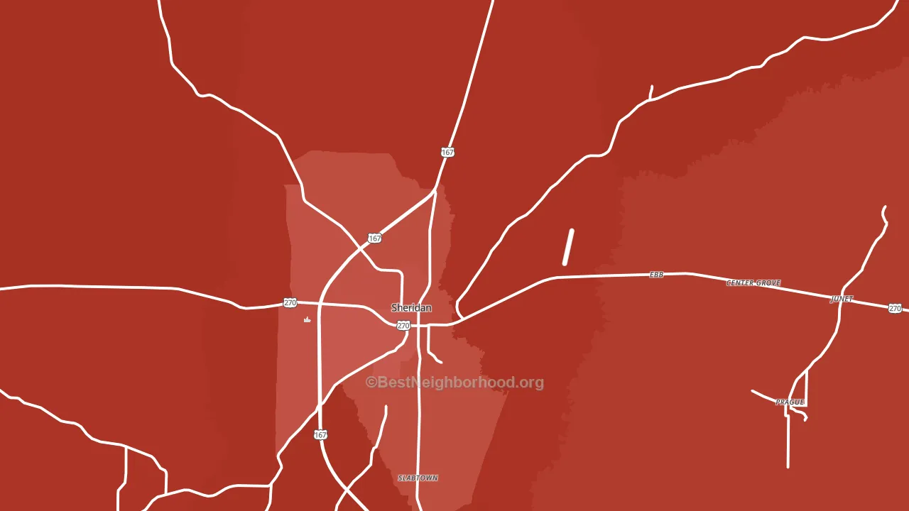 Sheridan, AR block-group political-lean map