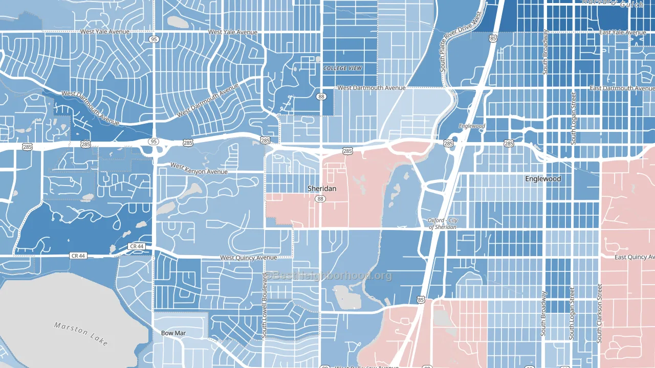 Sheridan, CO block-group political-lean map
