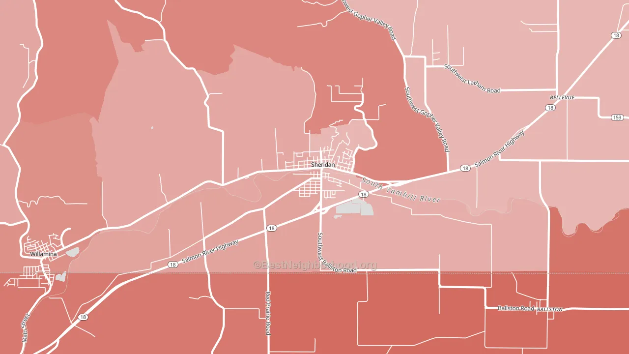 Sheridan, OR block-group political-lean map