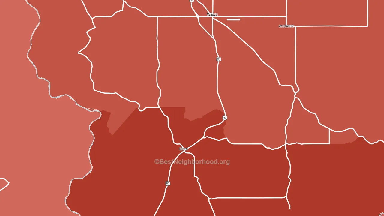 Sherman County, OR block-group political-lean map