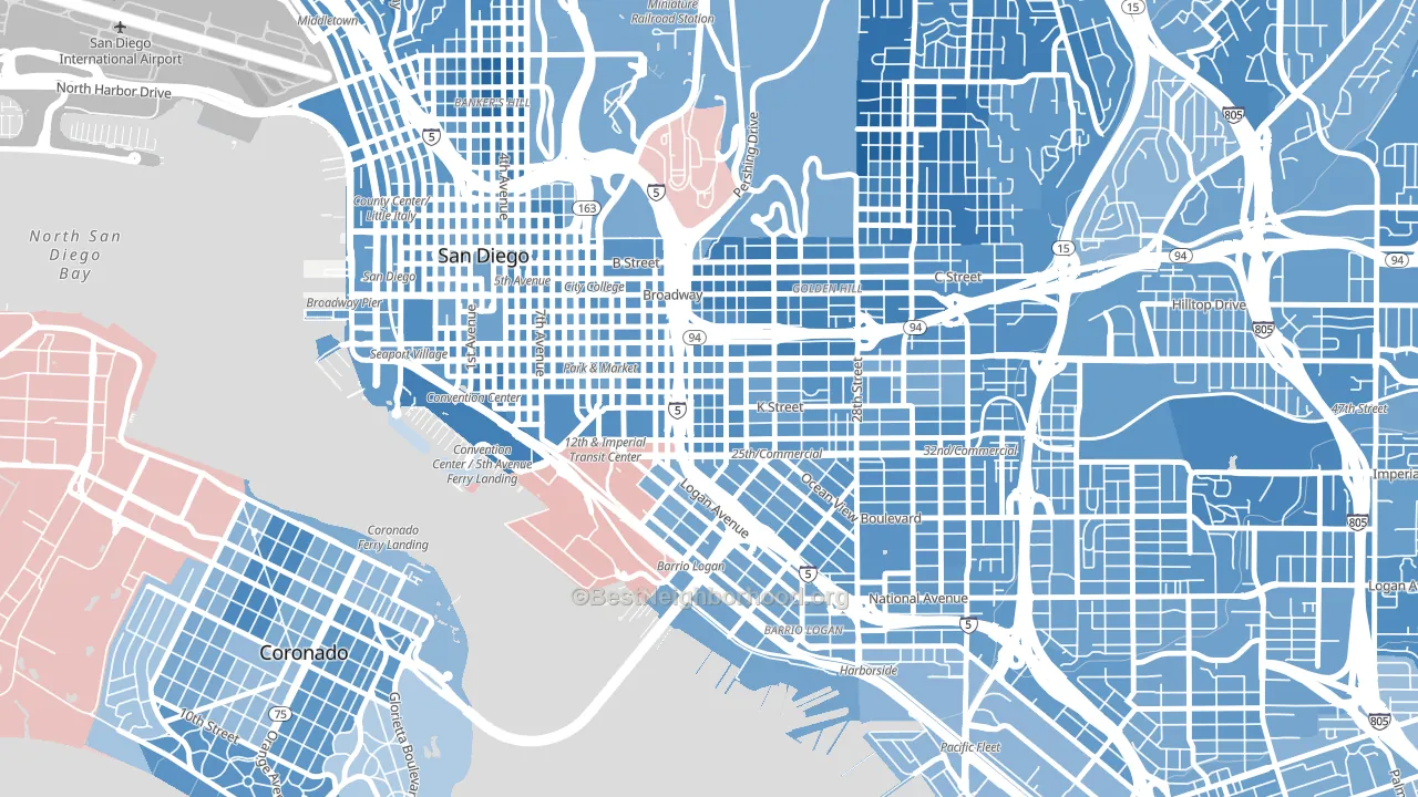 Sherman Heights, San Diego, CA block-group political-lean map