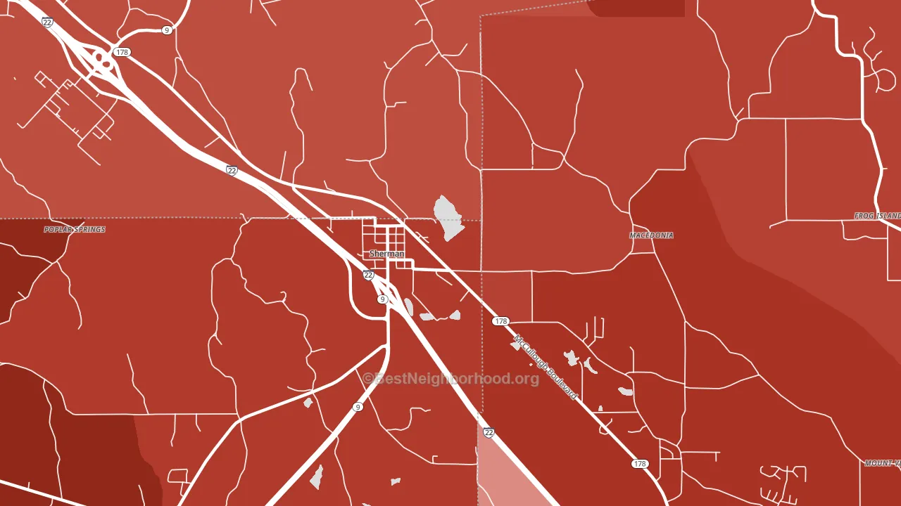 Sherman, MS block-group political-lean map
