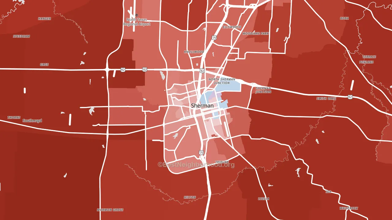 Sherman, TX block-group political-lean map