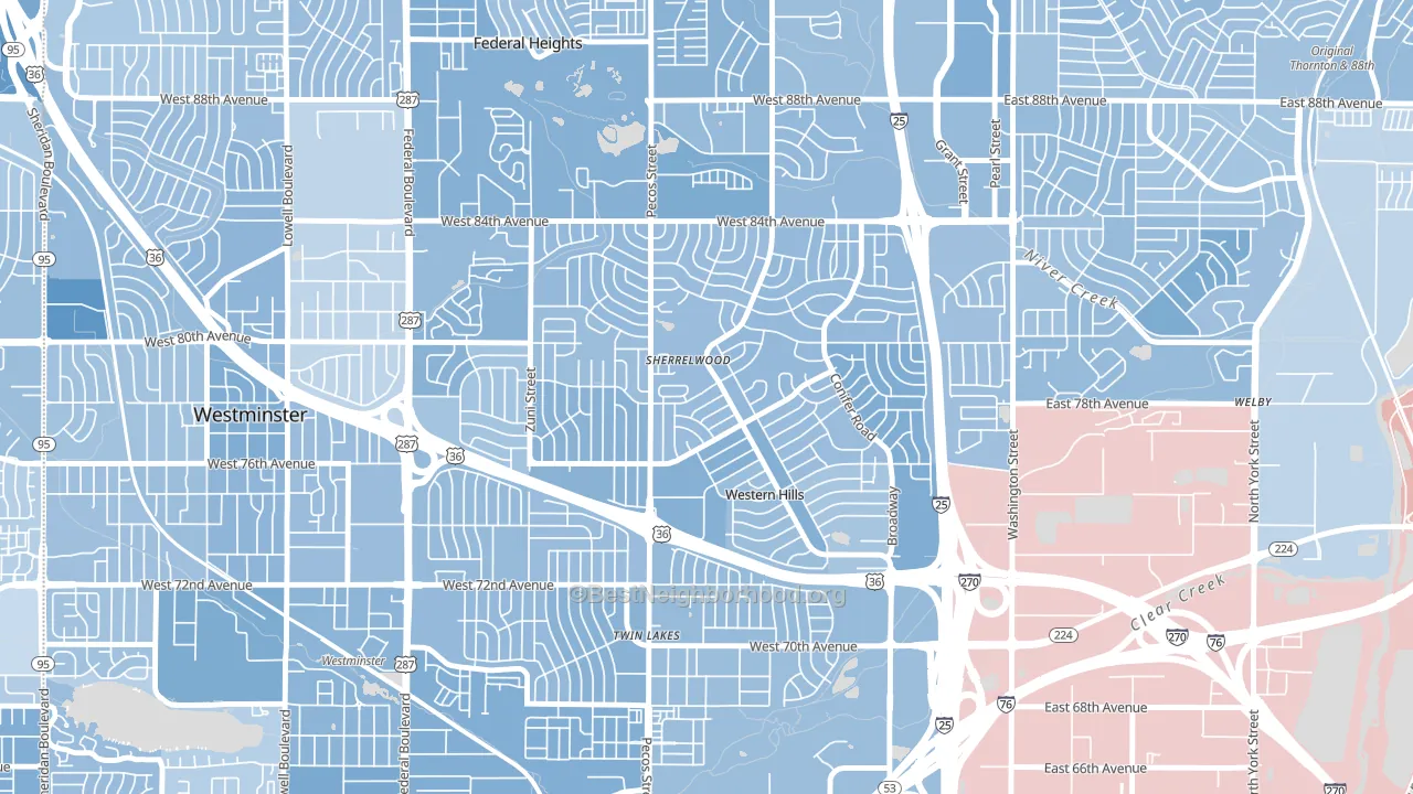 Sherrelwood, CO block-group political-lean map