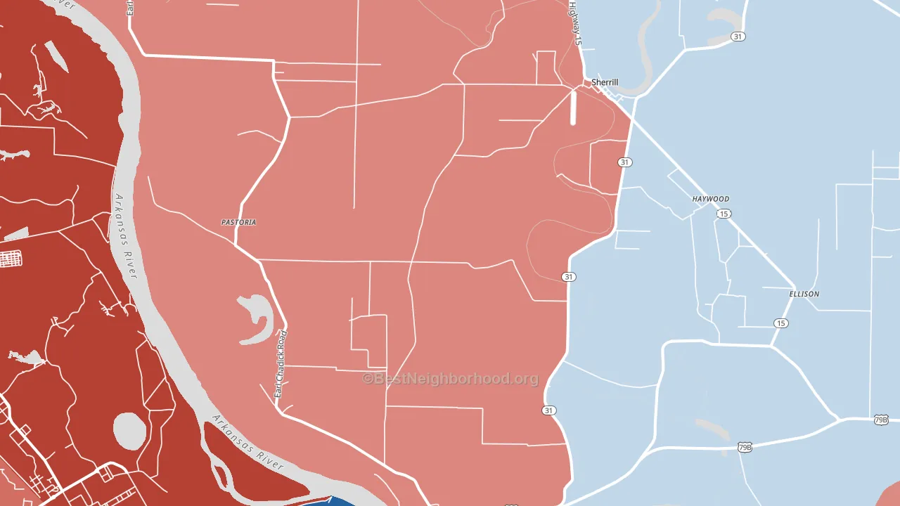 Sherrill, AR block-group political-lean map