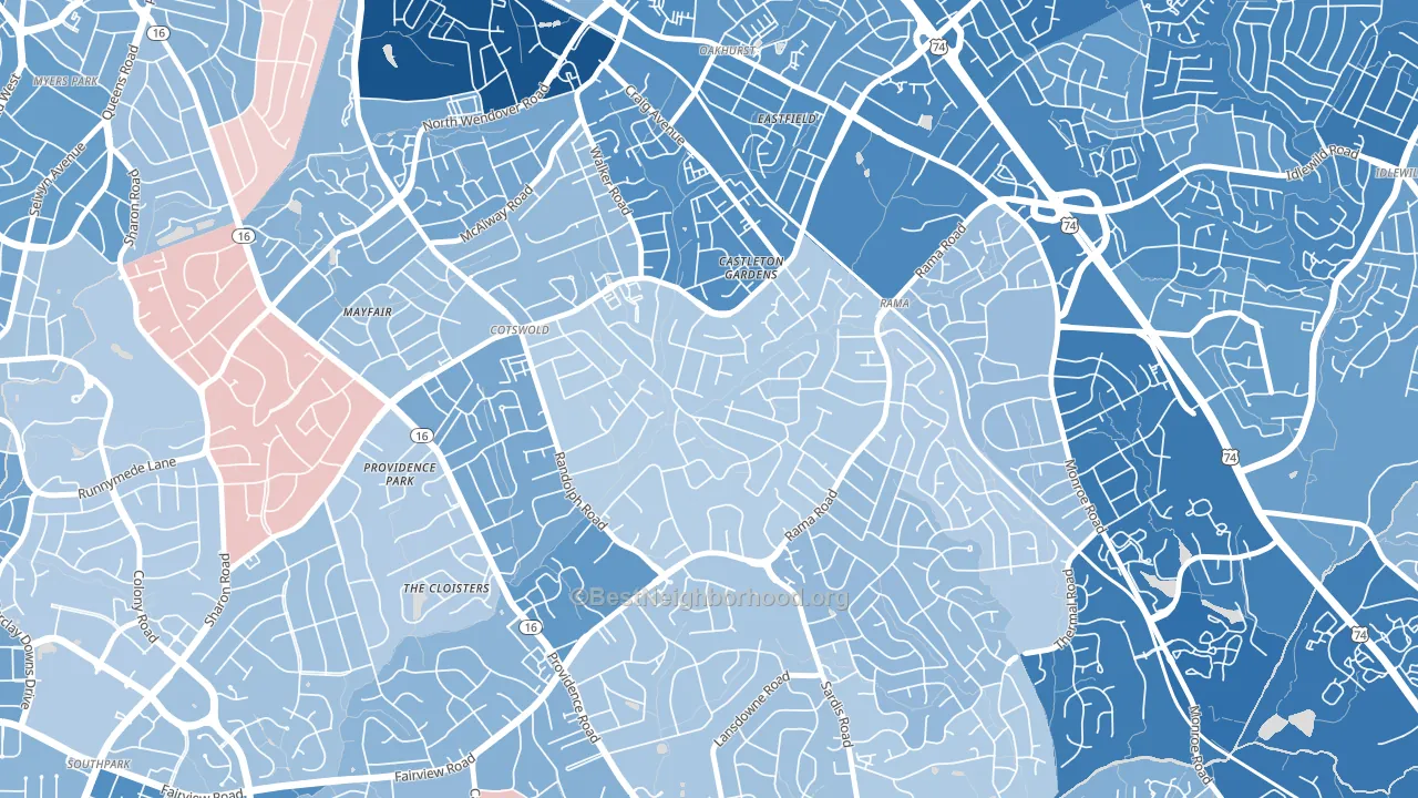 Sherwood Forest, Charlotte, NC block-group political-lean map
