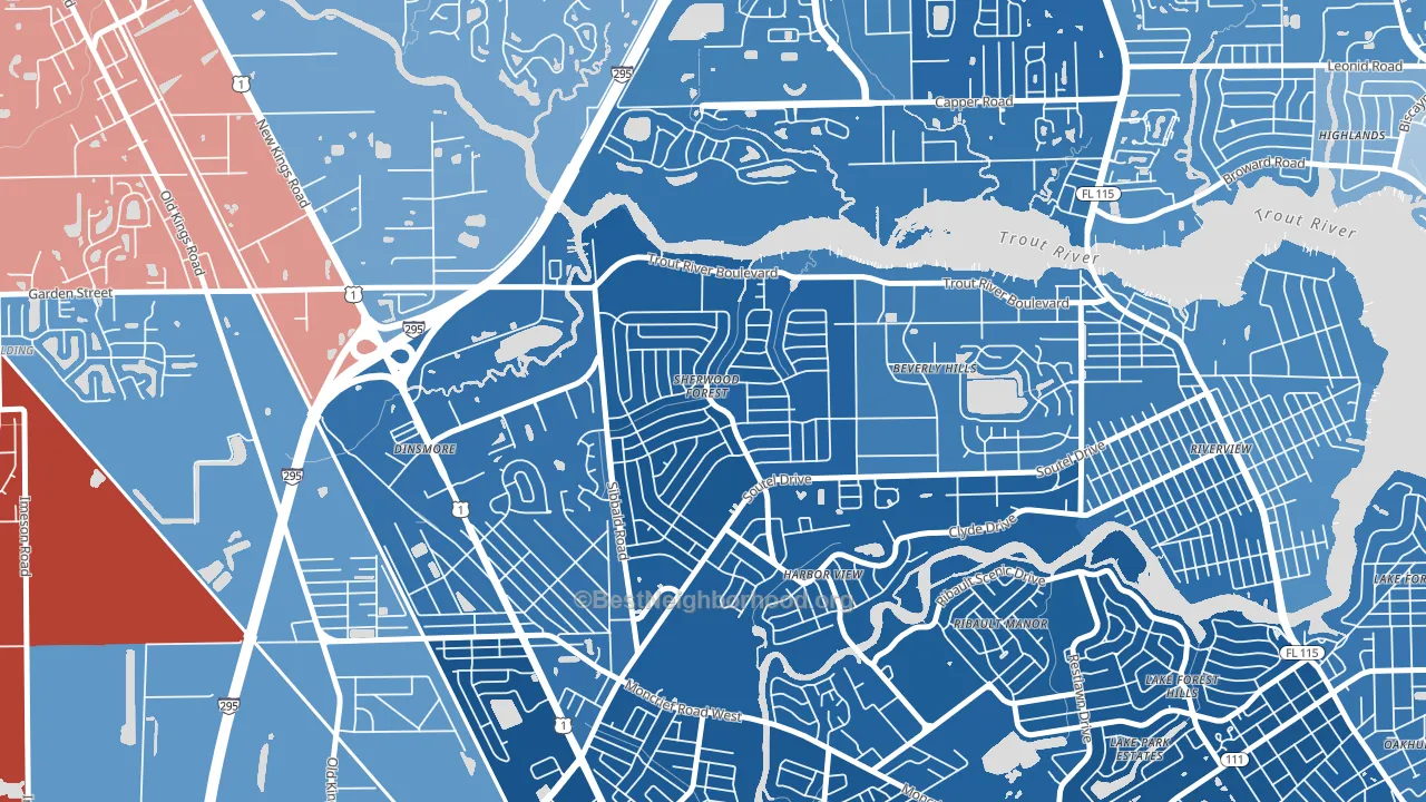 Sherwood Forest, Jacksonville, FL block-group political-lean map