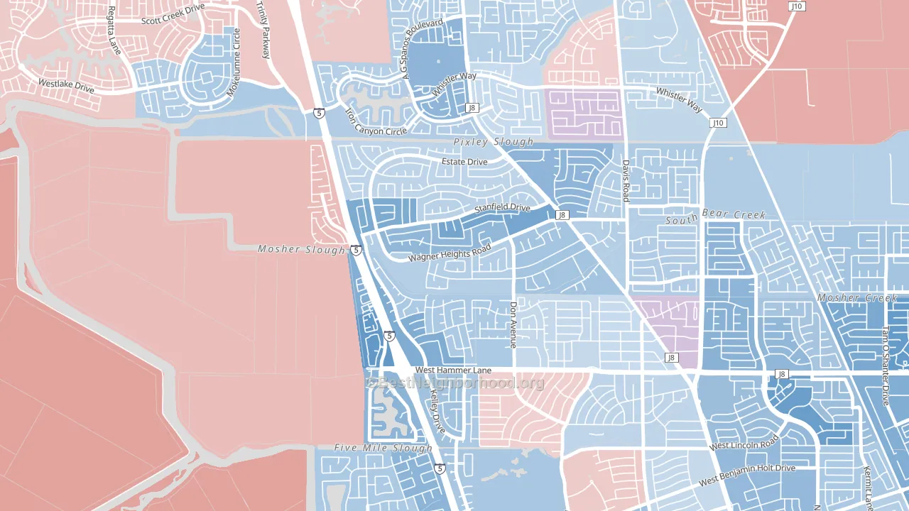 Sherwood Manor, Stockton, CA block-group political-lean map