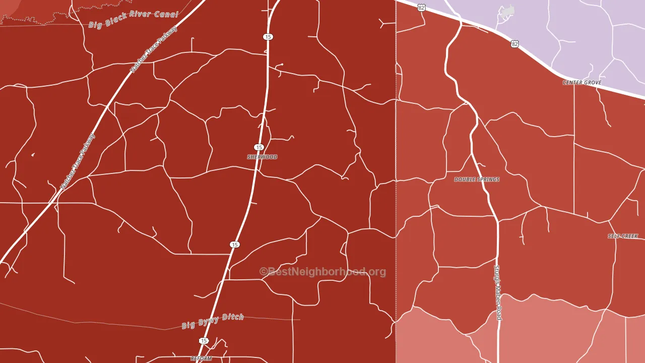 Sherwood, MS block-group political-lean map
