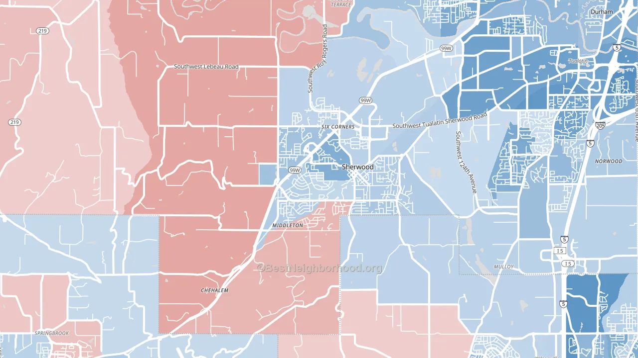 Sherwood, OR block-group political-lean map