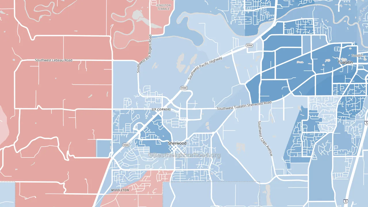 Sherwood-Tualatin North, Sherwood, OR block-group political-lean map