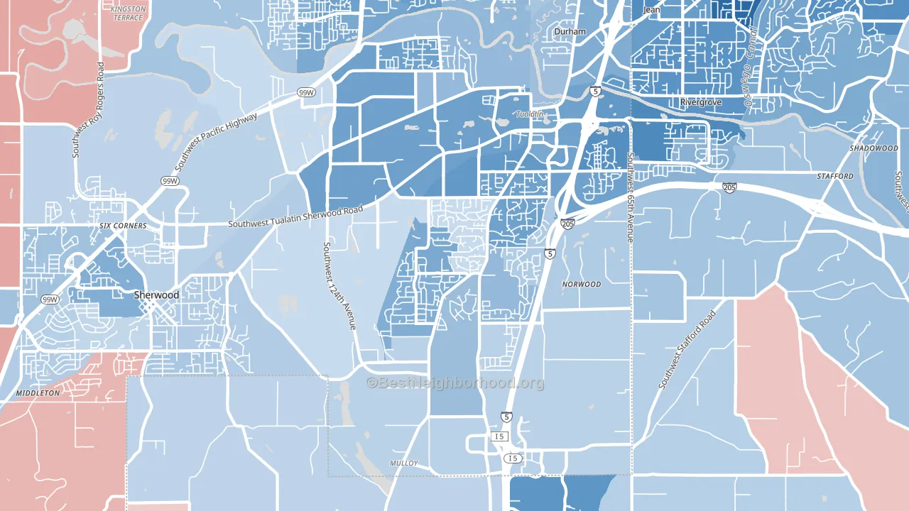 Sherwood-Tualatin South, Tualatin, OR block-group political-lean map