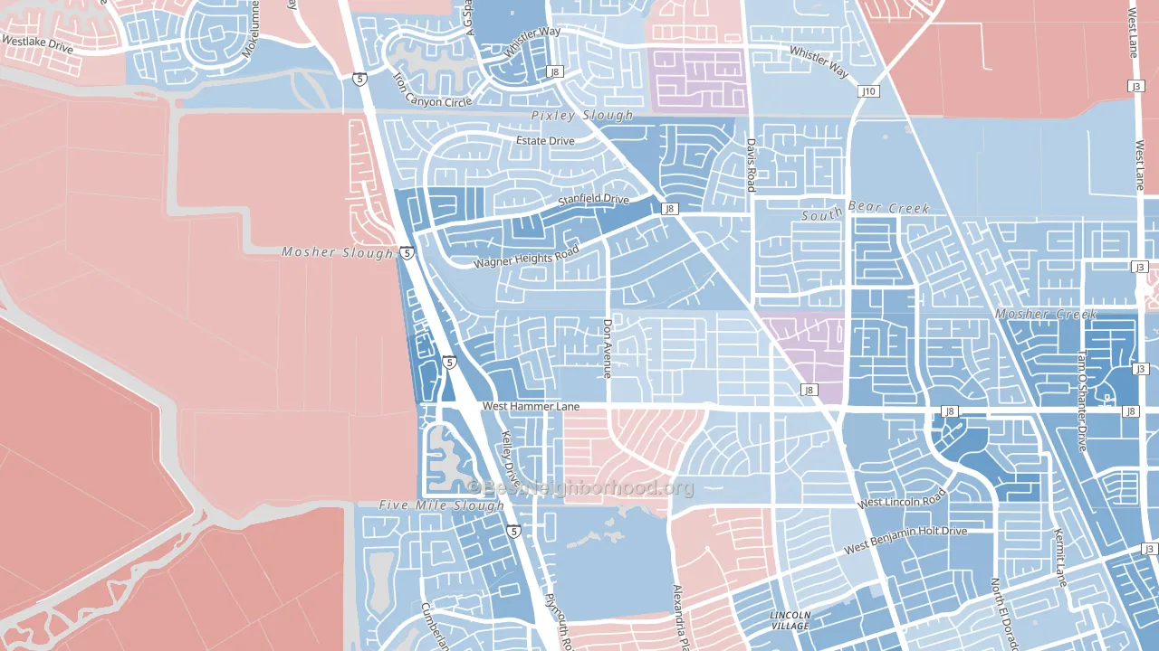 Sherwoods Manor, Stockton, CA block-group political-lean map