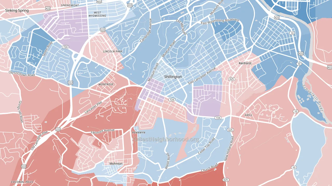Shillington, PA block-group political-lean map