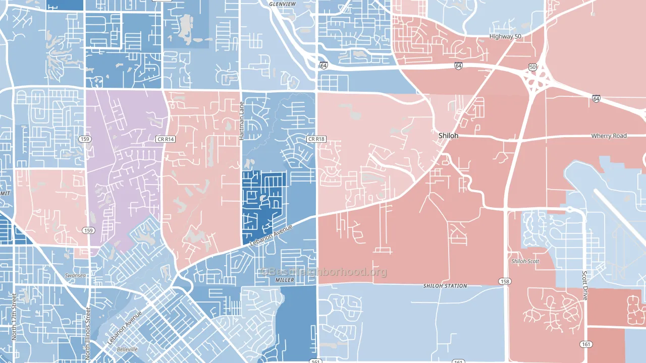 Shiloh, IL block-group political-lean map