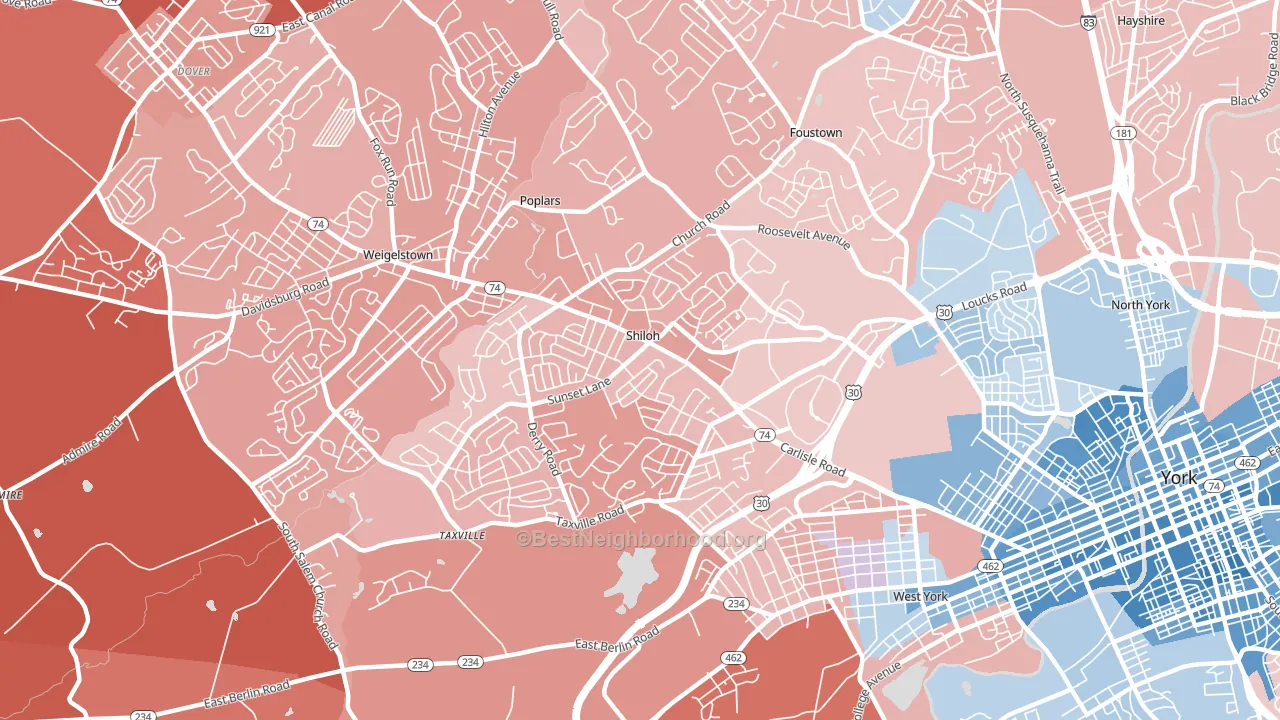 Shiloh, York, PA block-group political-lean map