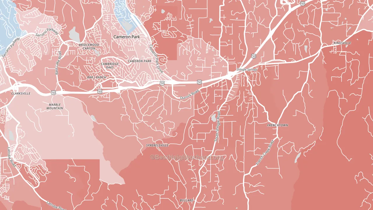 Shingle Springs, CA block-group political-lean map