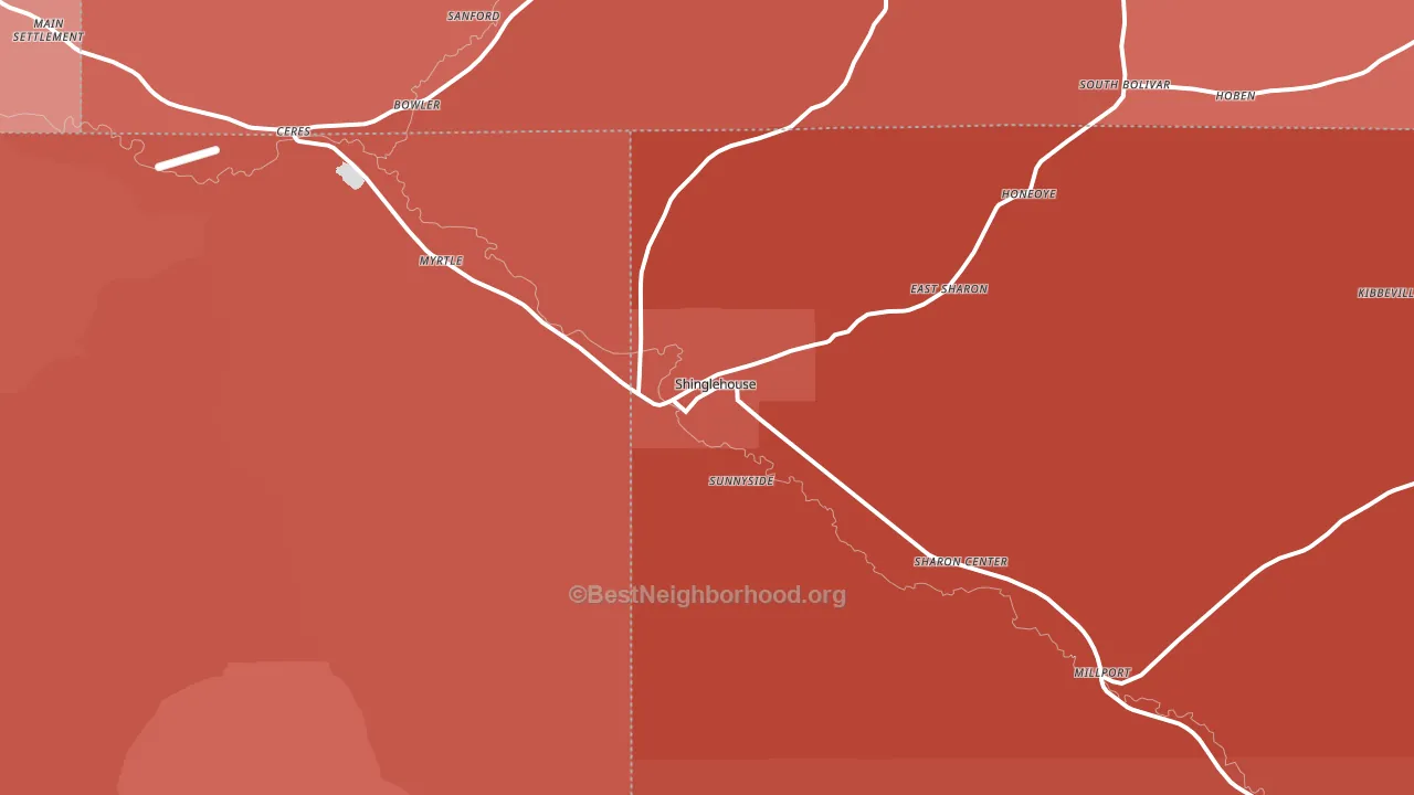Shinglehouse, PA block-group political-lean map
