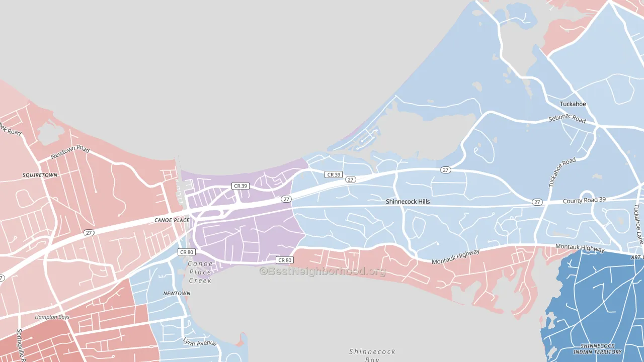 Shinnecock Hills, NY block-group political-lean map