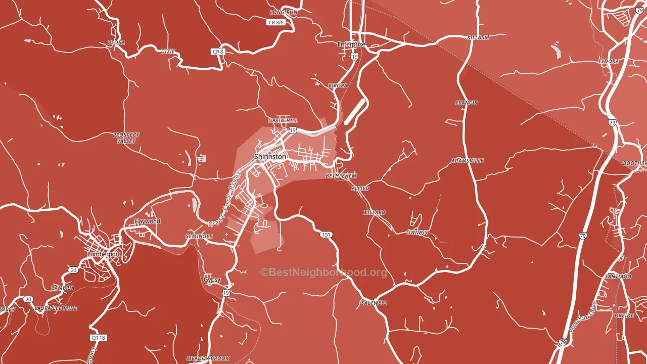Shinnston, WV block-group political-lean map