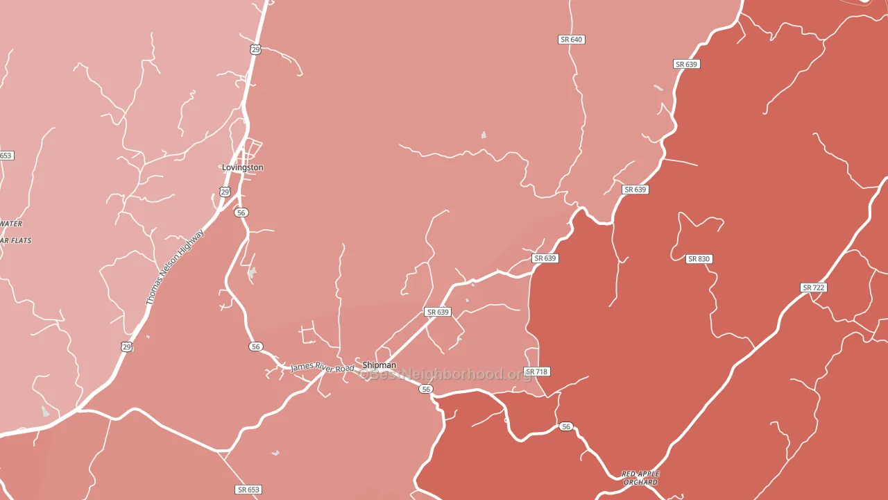 Shipman, VA block-group political-lean map