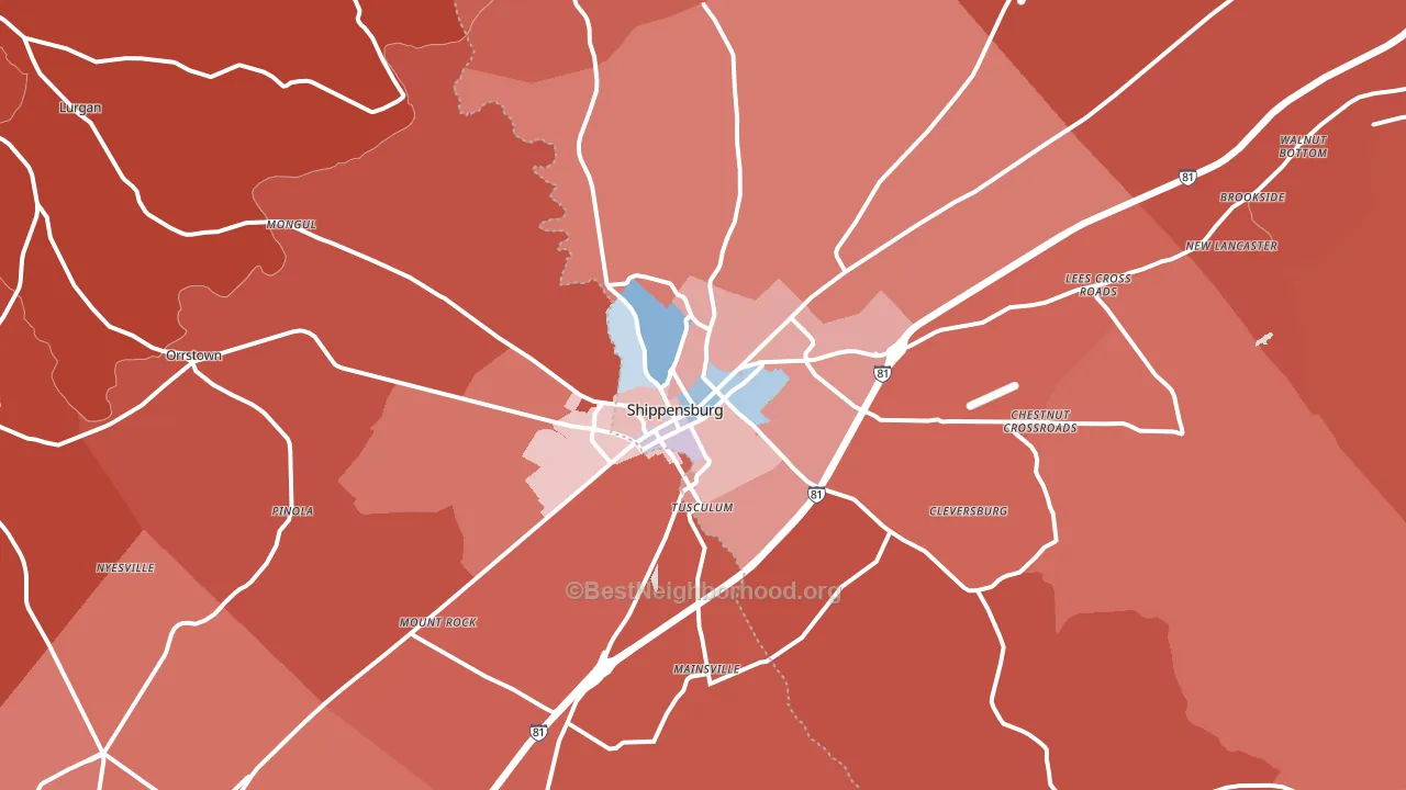 Shippensburg, PA block-group political-lean map