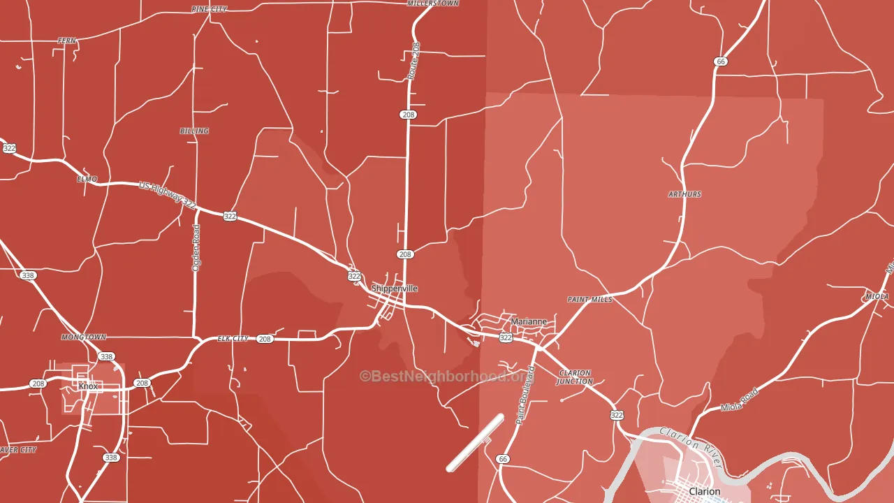 Shippenville, PA block-group political-lean map