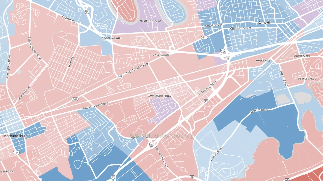 Shiremanstown, PA block-group political-lean map