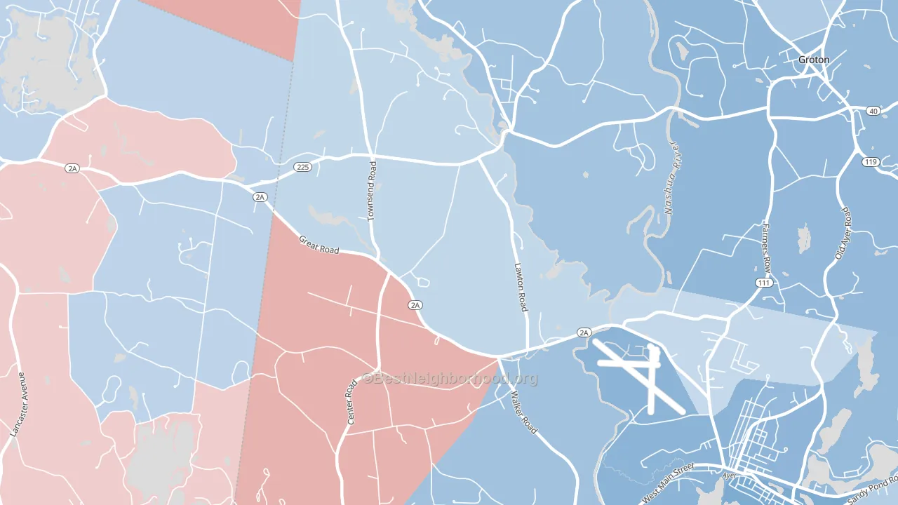 Shirley Center, MA block-group political-lean map