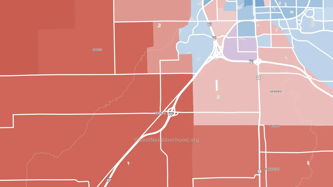 Shirley, IL block-group political-lean map