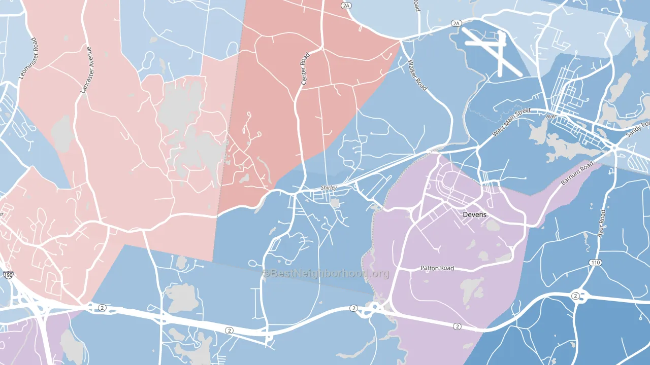 Shirley, MA block-group political-lean map