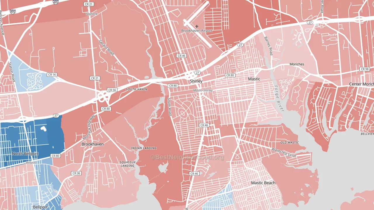 Shirley, NY block-group political-lean map