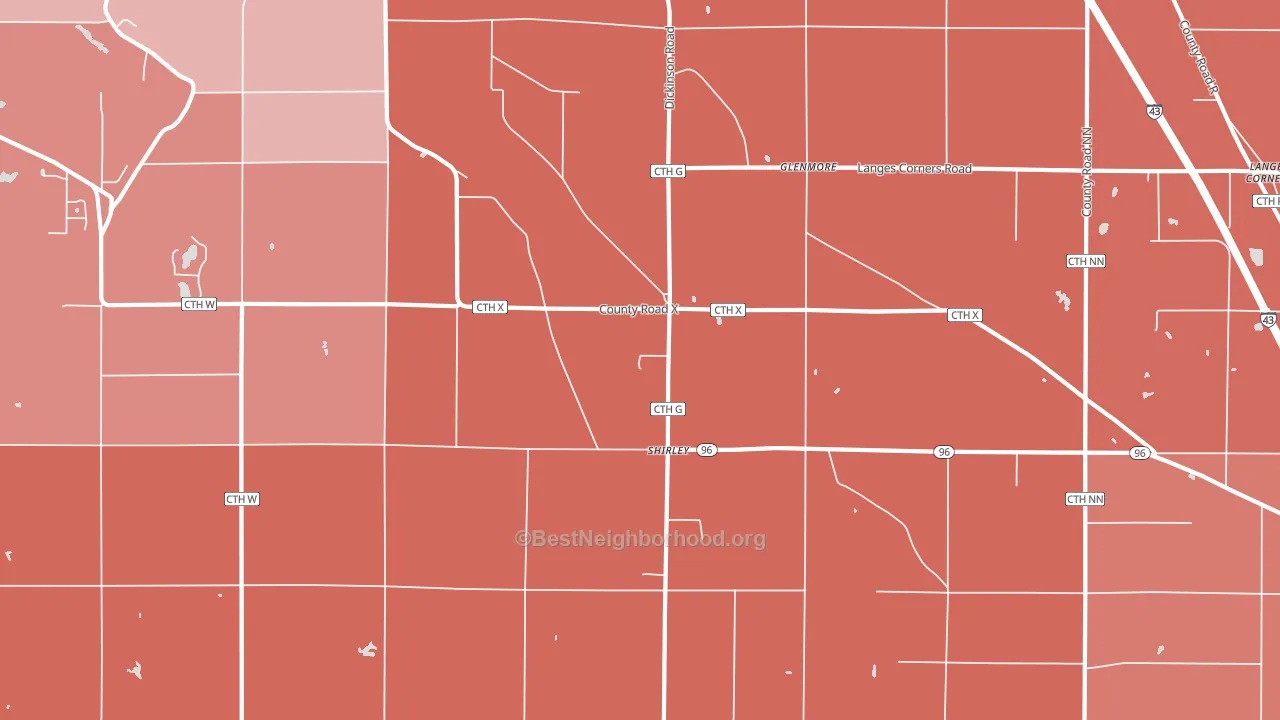 Shirley, WI block-group political-lean map