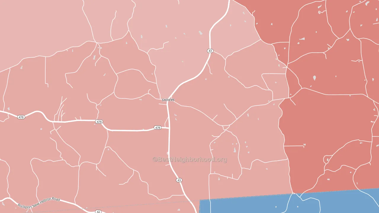Shivers, MS block-group political-lean map