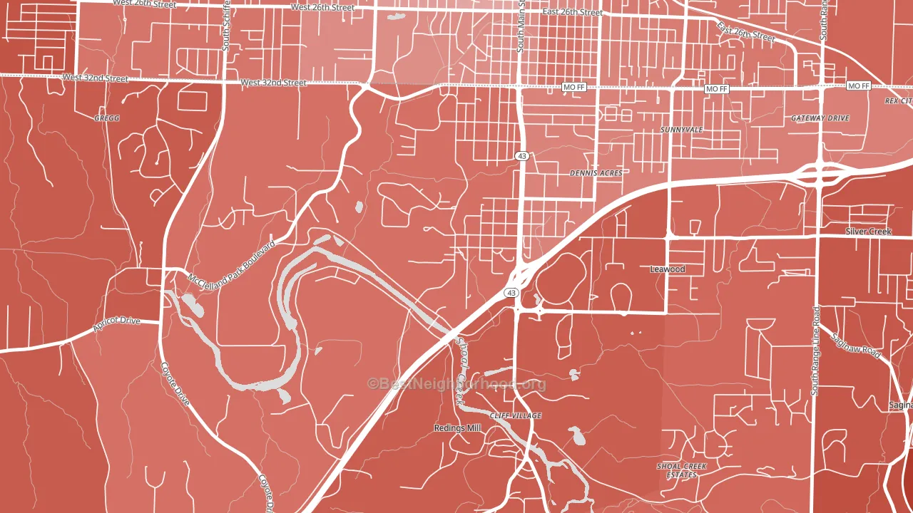 Shoal Creek Drive, MO block-group political-lean map