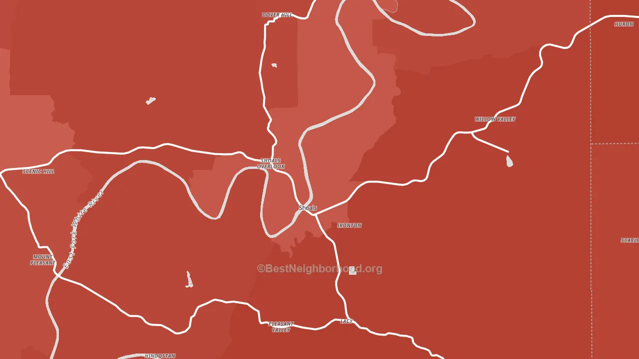 Shoals, IN block-group political-lean map