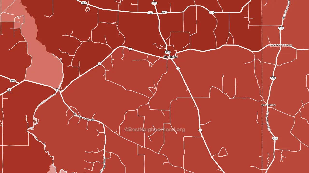 Shongaloo, LA block-group political-lean map