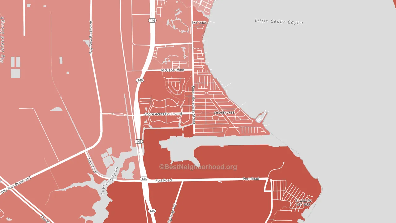 Shoreacres, TX block-group political-lean map