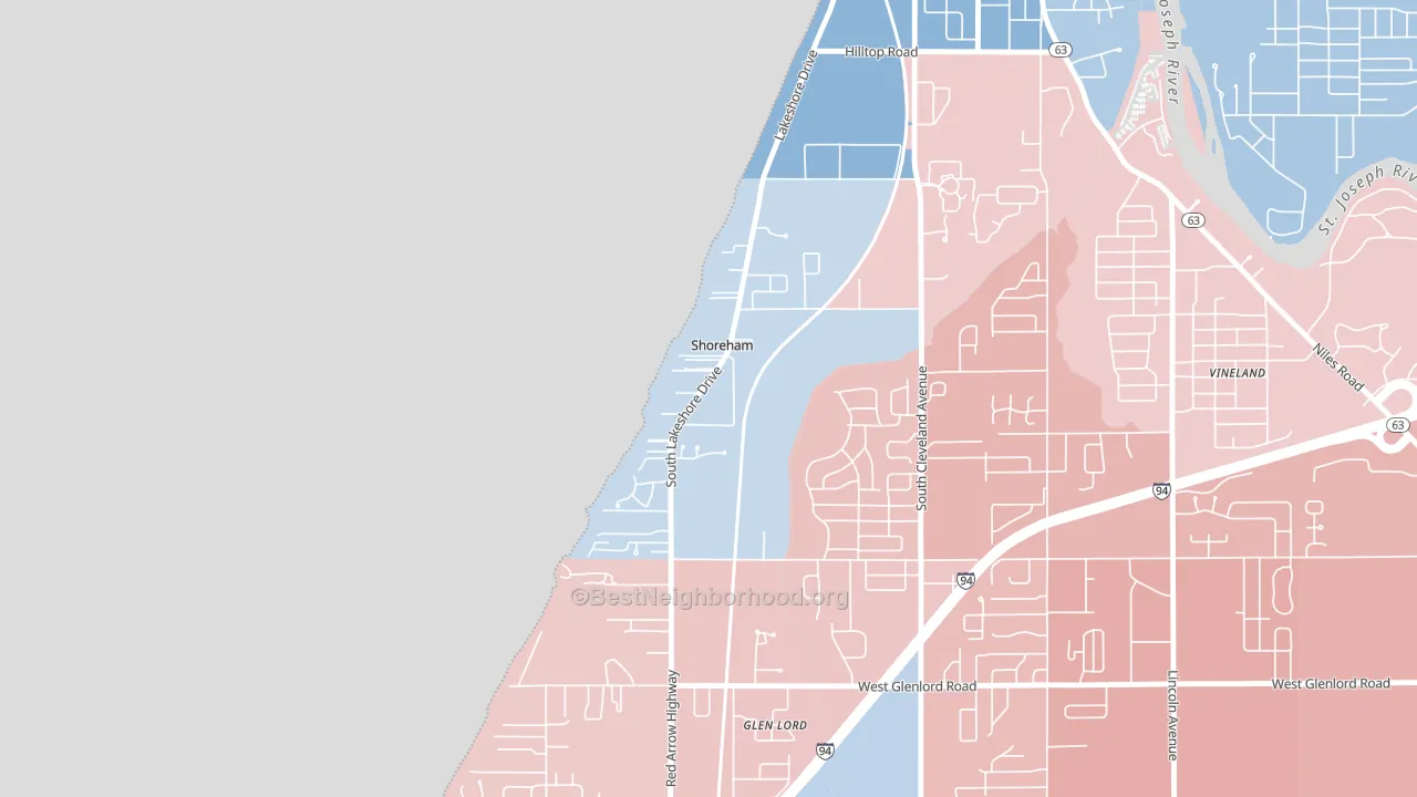Shoreham, MI block-group political-lean map